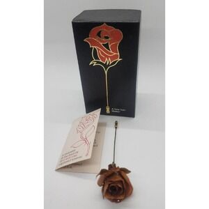 Vintage 1979 Chrystalle Flower Co real rose floral stickpin brooch‎ pin